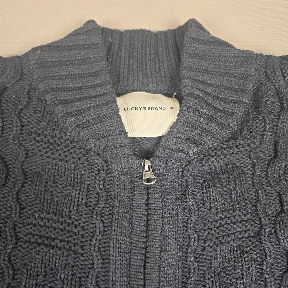 Lucky Brand Full Zip Cotton Sweater Men XL Cable Knit Black -New With Tag